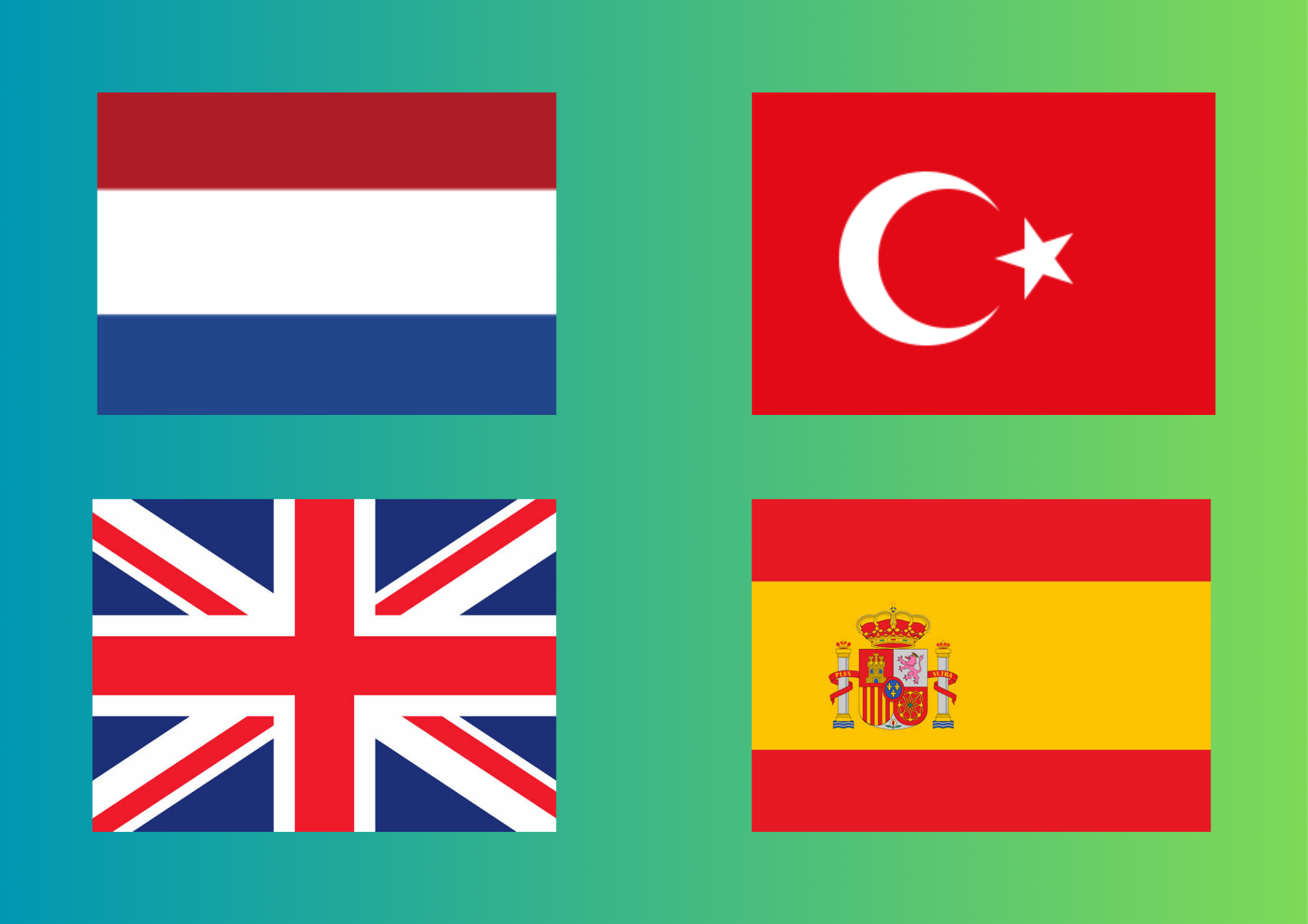 Nederlands, Turks, Engels en Spaans